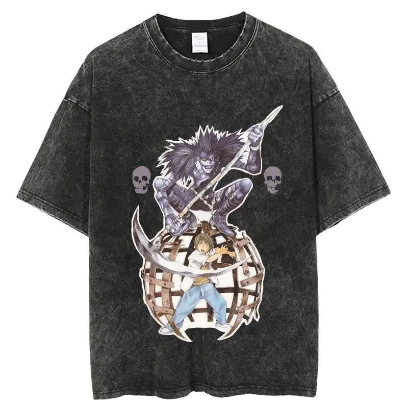 

Футболка унисекс Death Note Ryuk Light Yagami 2026 летняя хлопковая винтажная с эффектом потертости оверсайз в стиле стритвир аниме
