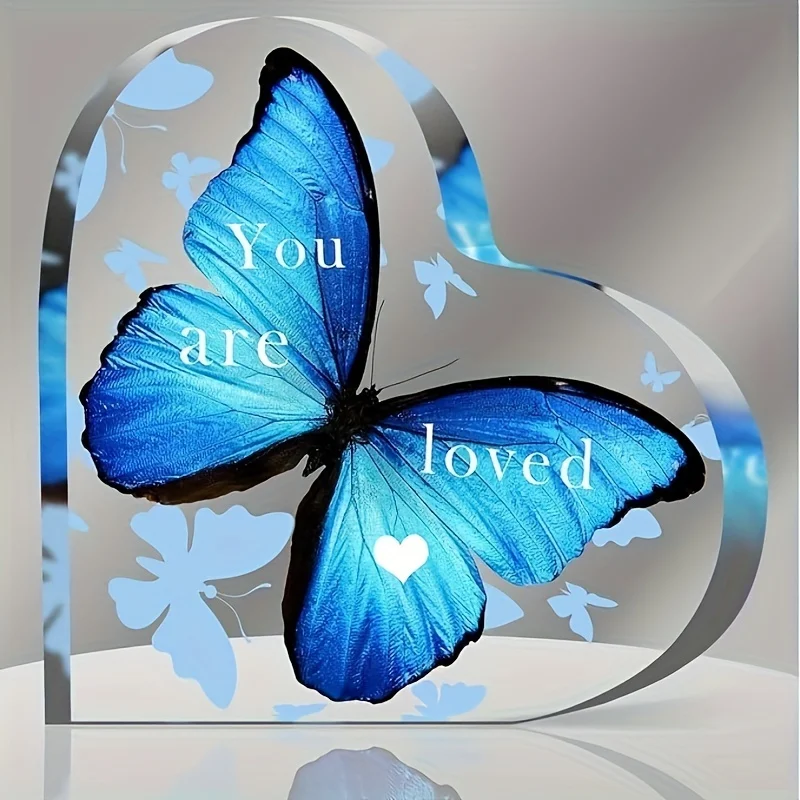 Acrylic Heart Gifts for Women Men Butterflies Inspirational Desk Decor Engraved Keepsake Tables Centerpiece Appreciation Gift Thank You Gift Birthday Christmas Gift Present for School Halloween Halloween, Christmas