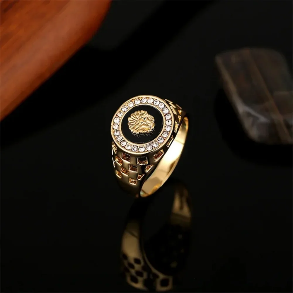 Crystal Lion Head Rings for Men Alloy Hollow Wide Finger Ring Luxury Punk Rock Knight Jewelry Joyeria Acero Inoxidables Premium