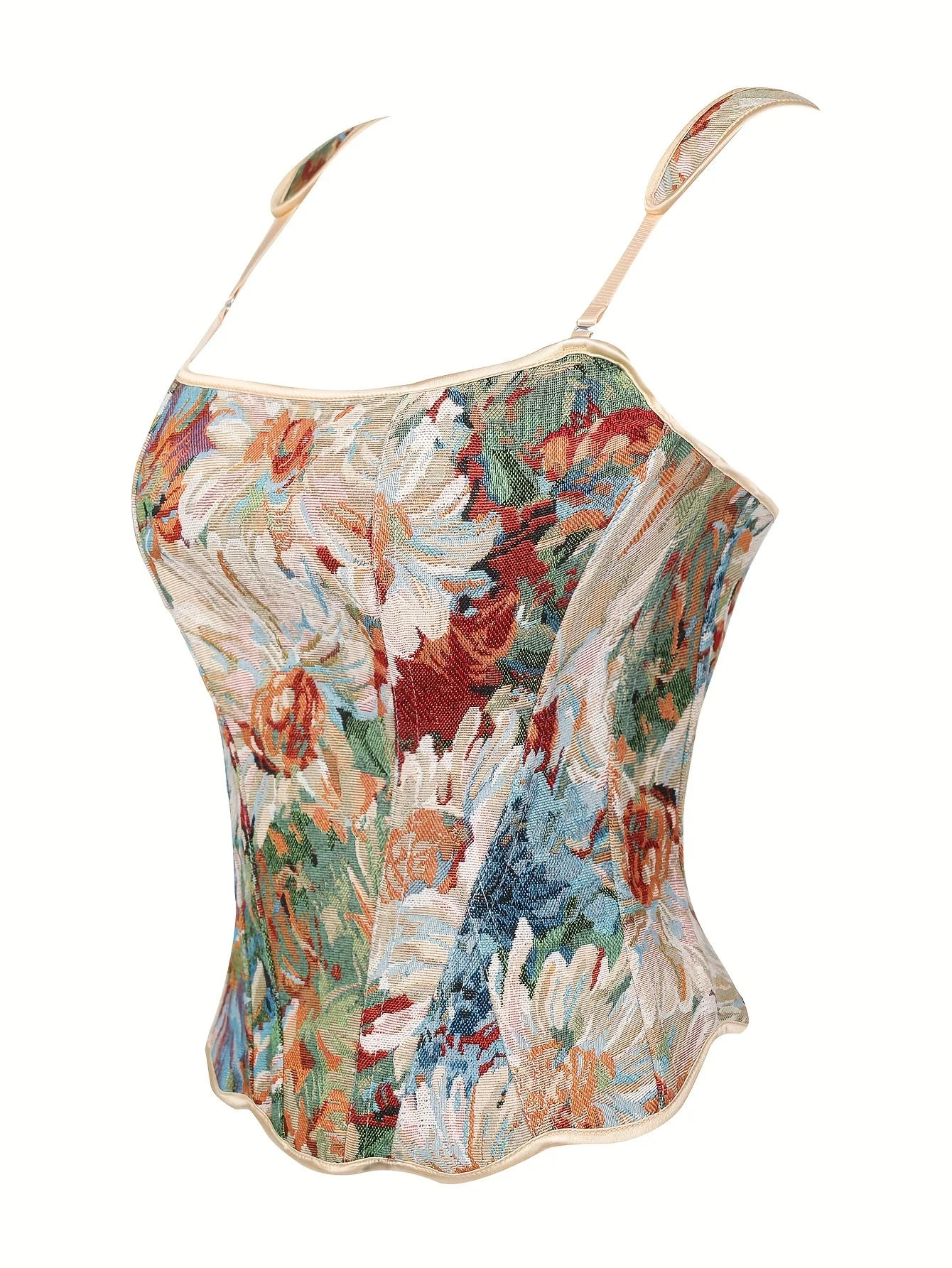 Women's French Cottagecore Floral Corset, Romantic Ditsy Print Slimming Bustier Top image 4