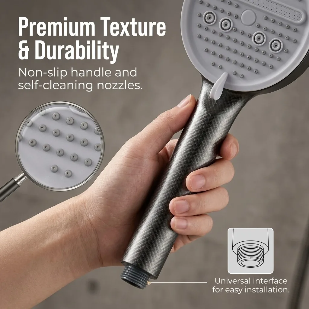 

NEW High Pressure Shower Head 5 Mode Adjustable Booster Handheld ShowerHead with Hose Base Base Water Saving Bathroom Supplies