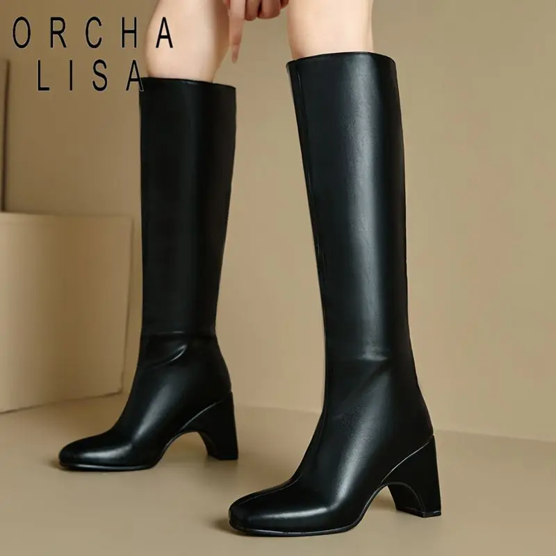 

ORCHA LISA 2025 Women's Knee High Boots Square Toe 9cm Unusual Heels Slip On Large Size 46-48 Fashion Dating Party Bota Casual