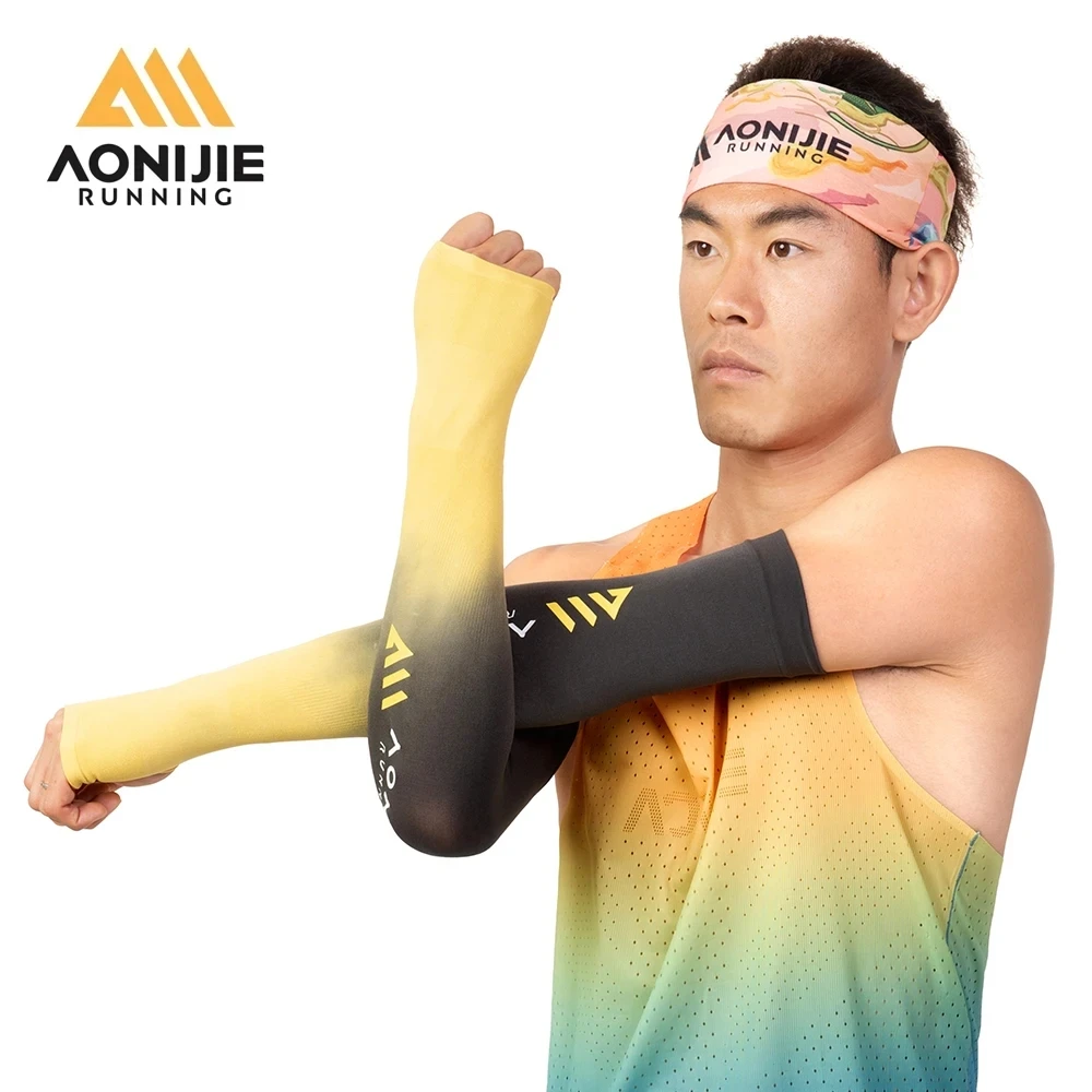 AONIJIE Sports Arm Sleeves Men Women Ice Fabric Marathon Trail Running Cooling Sleeves Sunscreen Hiking Cycling Arm Sleeves