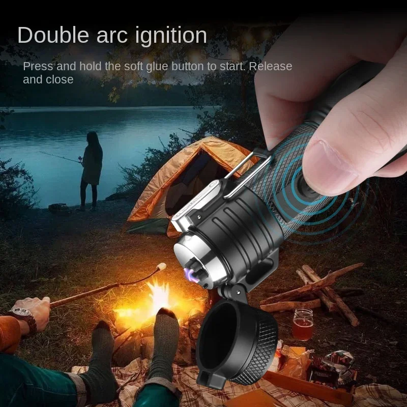 2025 Multifunction Mini Flashlight USB Rechargeable Self Defense Zoom Electric Arc lighter Torch for Camping Outdoor Adventure