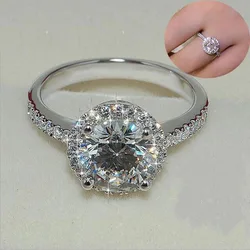 Natural 1.5 Carats Moissanite Gemstone 14 K White Gold Ring for Women Round 925 Jewelry Wedding Ring Box Females Anel Females