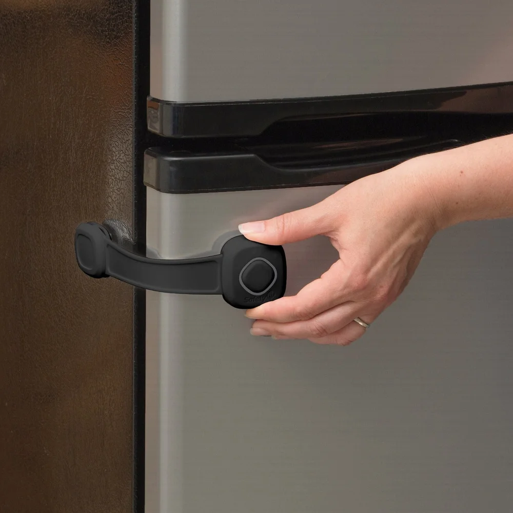 Multi-Use Lock Toddlers with Decoy Button Flexible Surface Easy Installation Adhesive Attachment Secure Cabinets Appliances