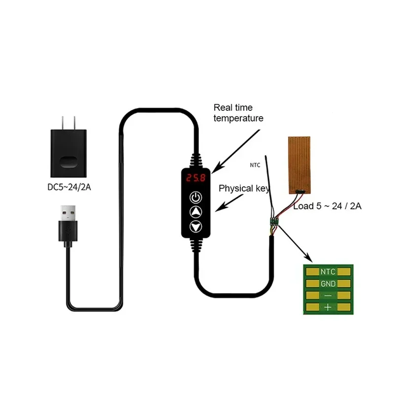 Mini USB Interruptor Termostato, Controle Digital LED, Controlador de temperatura, Termorregulador, DC 5-24V, 12V, Novo