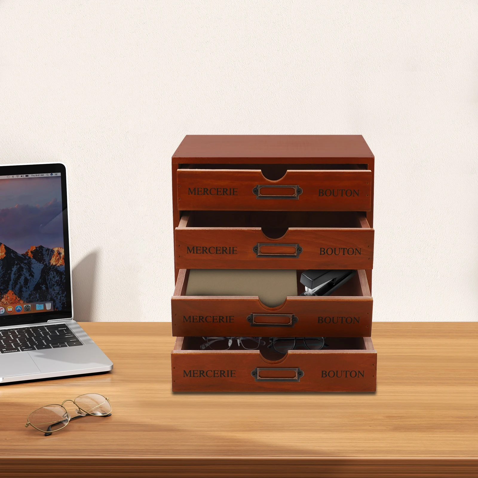 

Brown, 4-Tier Desktop Storage Cabinet, Antique Tabletop Organizer, Desktop Storage Box with 4 Drawers for Office, Home Use