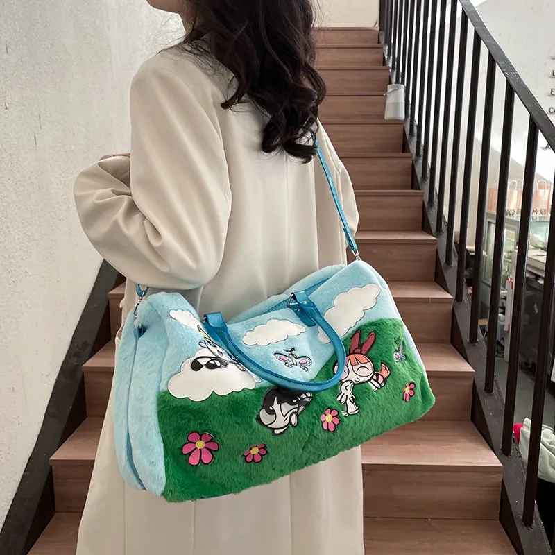 2024 New Large Travel Bag Powerpuff Girls Childlike Fun Large Capacity Tote Bag Plush Bag Gym Bag Women's  Cartoon Crossbody Bag