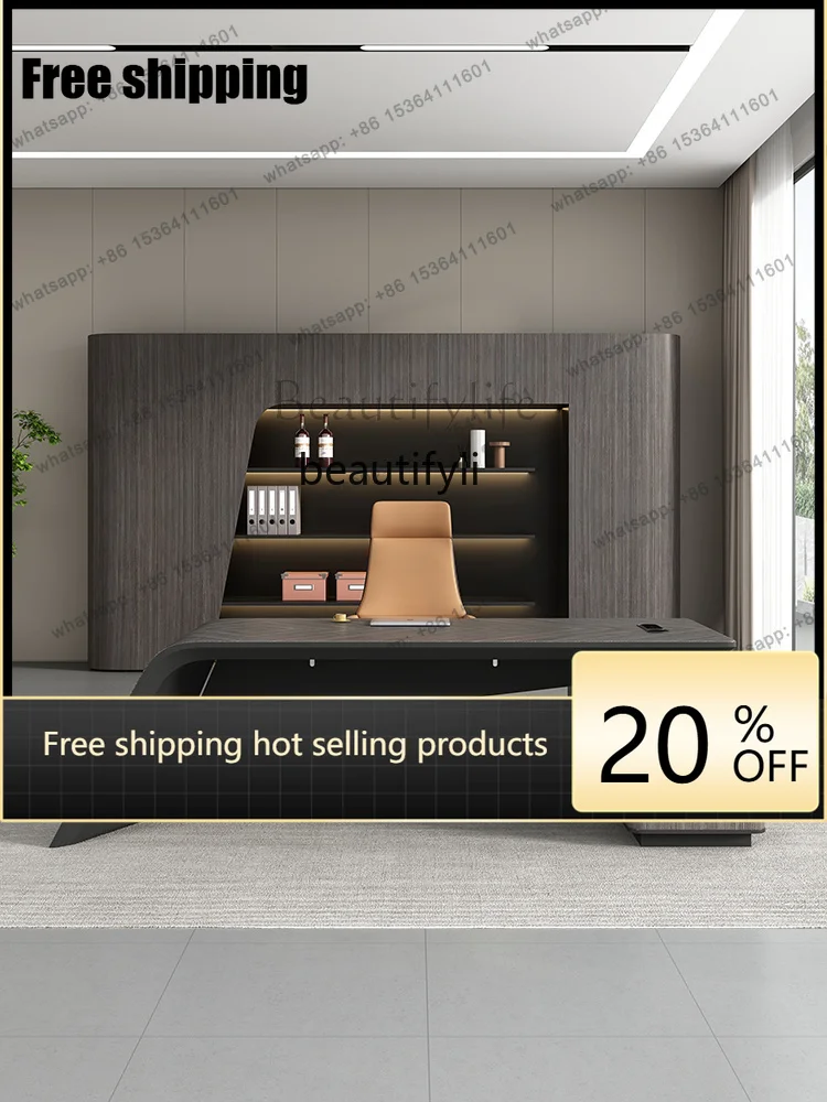 Factory CustomizationSimple and modern president's desk office multi-functional light luxury high-end office desk and chair comb