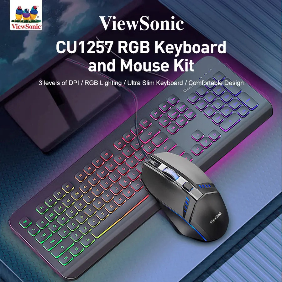 

Набор для клавиатуры и мыши View Sonic CU1257 RGB, беспроводная клавиатура с 104 клавишами и RGB подсветкой, Офисные аксессуары для геймеров и ПК