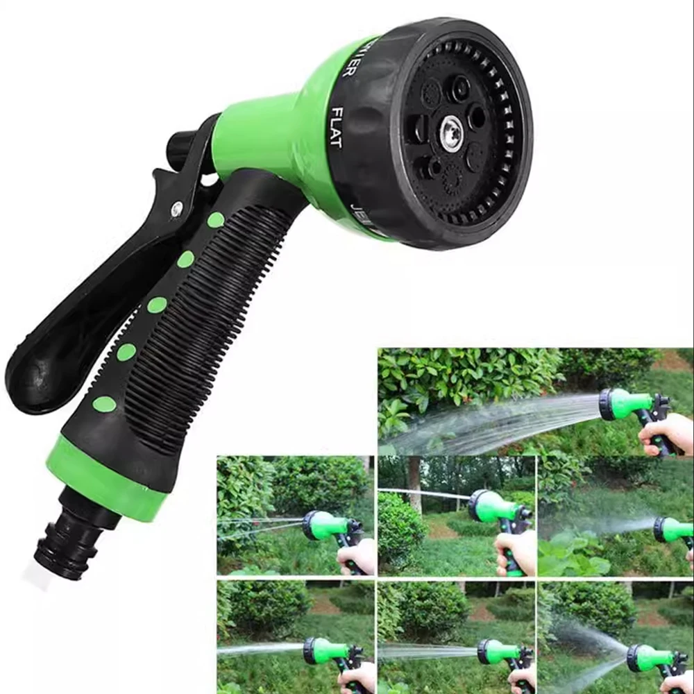 Garden Irrigation Water Hose Sprinkler Garden Hose with 8 Patterned Nozzles Car Cleaning Spring Pipe Plastic Hose