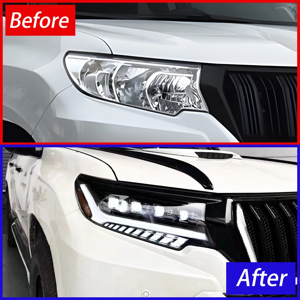 Car Head Lamp For Toyota Prado 2018-2023 LED Auto Headlight New Upgrade Dynamic  Projector Four Lens  Hot Sale Accessories