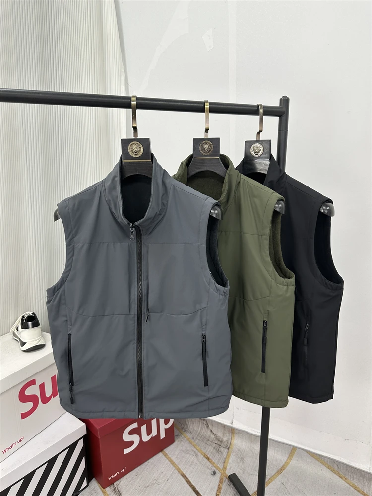 

Outdoor Sports Windproof Water-resistant Fce Lined Svel Vest Men's Faionable oulder Pad Jaet Autumn Winter
