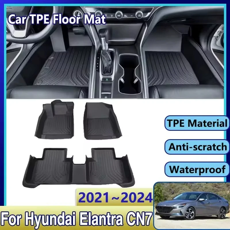 Car Floor Mat For Hyundai Elantra CN7 2021 2022~2024 Avante Waterproof Leather Mud Carpet TPE Foot Pad Full Tappeto Accessories