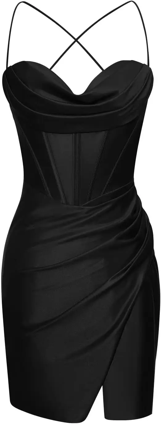 Tracolla sottile con schiena scoperta Abiti da homecoming in raso con scollo a cuore e abito da cocktail corto da ballo a sirena con spacco