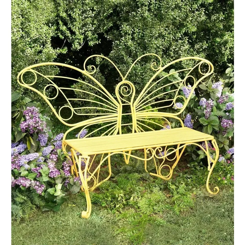 Outdoor Bench Can Hold 300 Pounds  Garden Terrace, Porch, Park Deck  Metal  Yellow Outdoor Bench