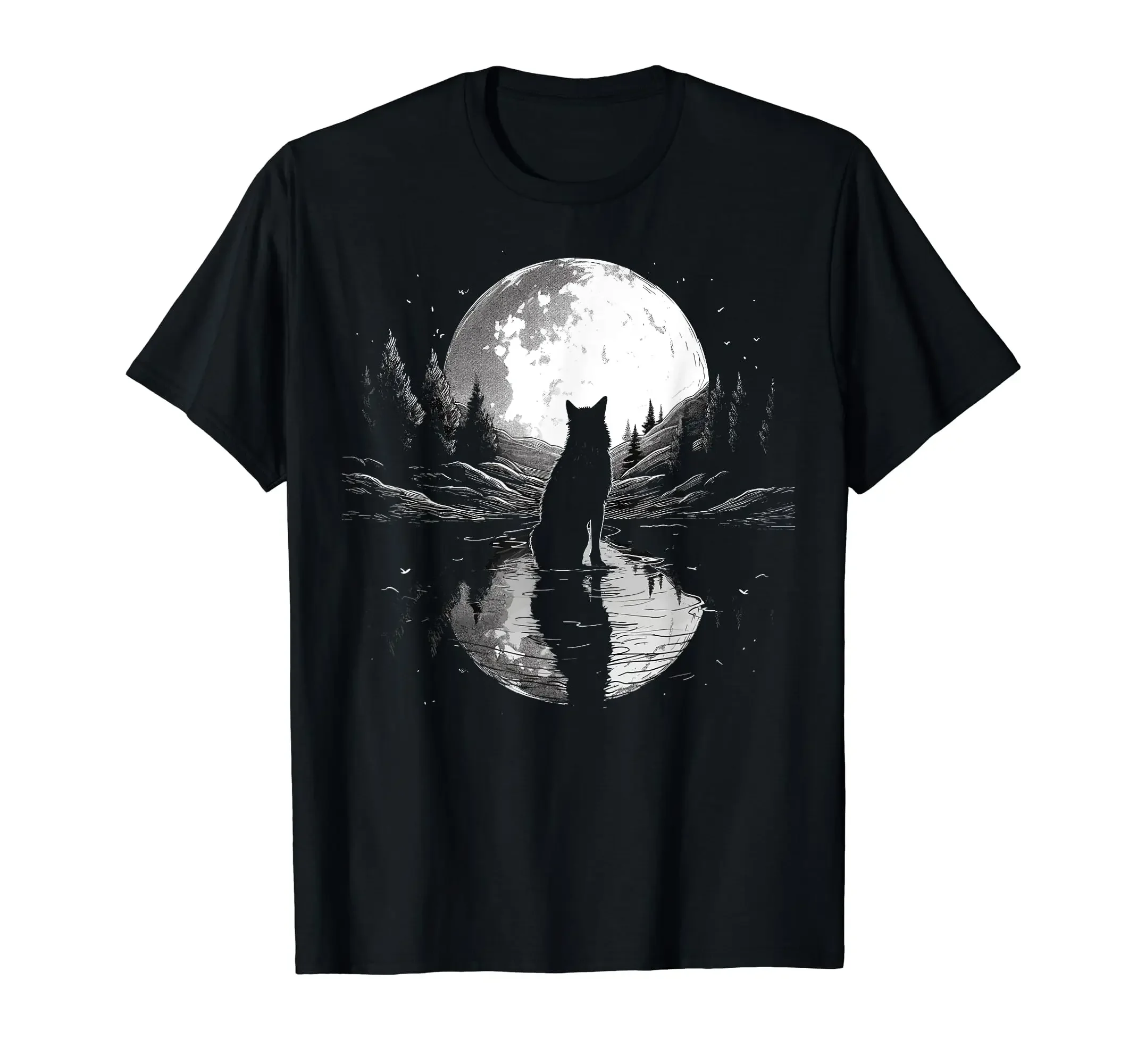 Wolf T-Shirt for Men Cotton 100% Summer Tops Women Fashion Casual Short Sleeves Round Collar Short-Sleeve Couple Black Tee