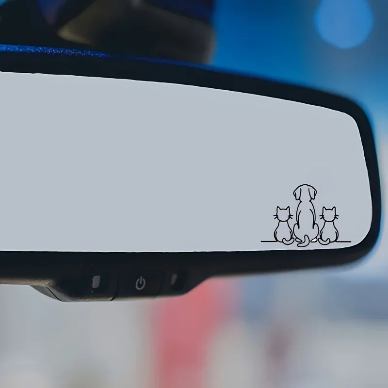 4pcs Line Art Dog Cat 2D Flat Vinyl Sticker Waterproof UV Resistant Decal for Car Rearview Mirror Motorcycle Decor