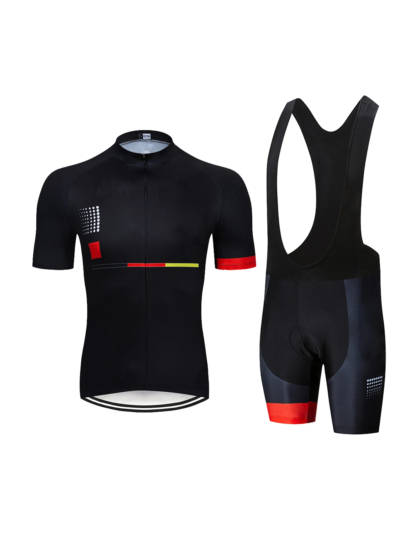 2-teiliges Radsport-Set für Herren mit Trägerhose, kurzärmeligem Rundhalsausschnitt, durchgehendem Reißverschluss, atmungsaktivem, schnell trocknendem, leichtem Outfit