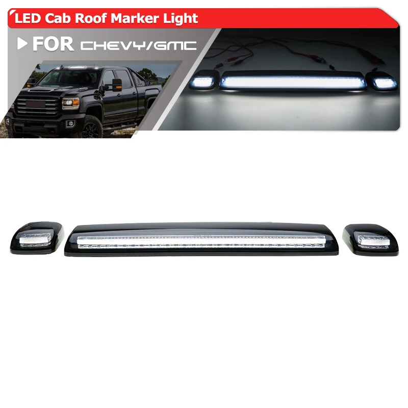 

3 шт. дымчато-белые/янтарные светодиодные передние верхние габаритные огни на крыше кабины для GMC Sierra Chevrolet Silverado 2500HD 3500HD 2015-2019