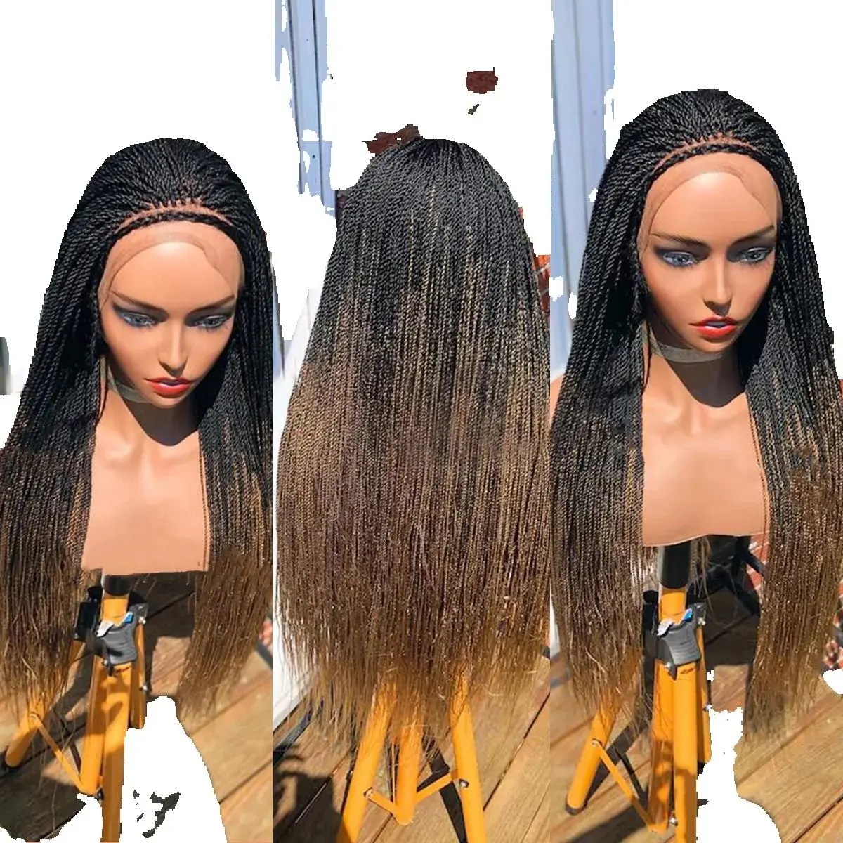 28inch Ombré closure micro twists ombre light brown braiding lace wig