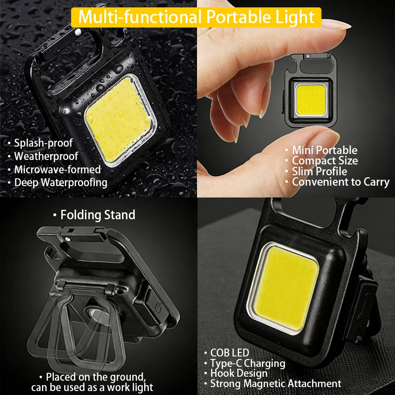 Super Bright Mini COB Keychain Light Aluminum Alloy Rechargeable Flashlight Magnet 4 Modes Multi-function Work Emergency Light