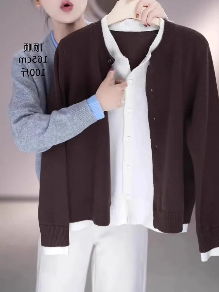 통근용 슬림핏 롱 스웨터 울 니트 스웨터 패셔너블한 컬러 블록 심플 디자인 가을 여성용 아우터웨어