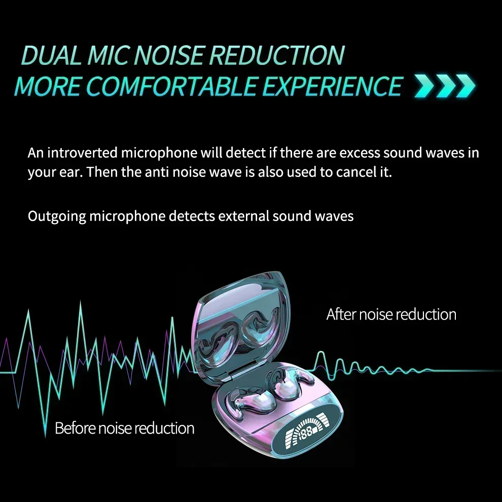 Sleep Bluetooth Headphones Noise Cancelling Painless Wireless Music High Quality Sports Tws 538 Thin Earbuds Digital Display image 5