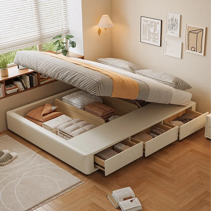 Simple bedside bed Tatami backless bed frame Small apartment high box storage drawer bed