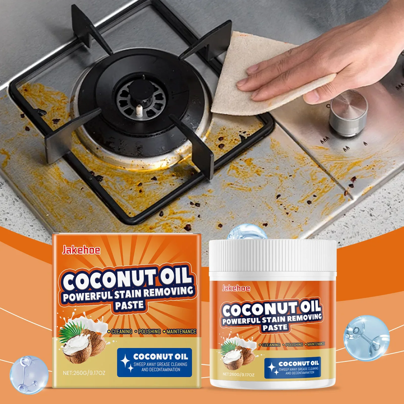 Crema para eliminar manchas de aceite de coco, mancha de aceite pesado para cocina, crema pulidora multiusos, limpiador de superficies para manchas de aceite