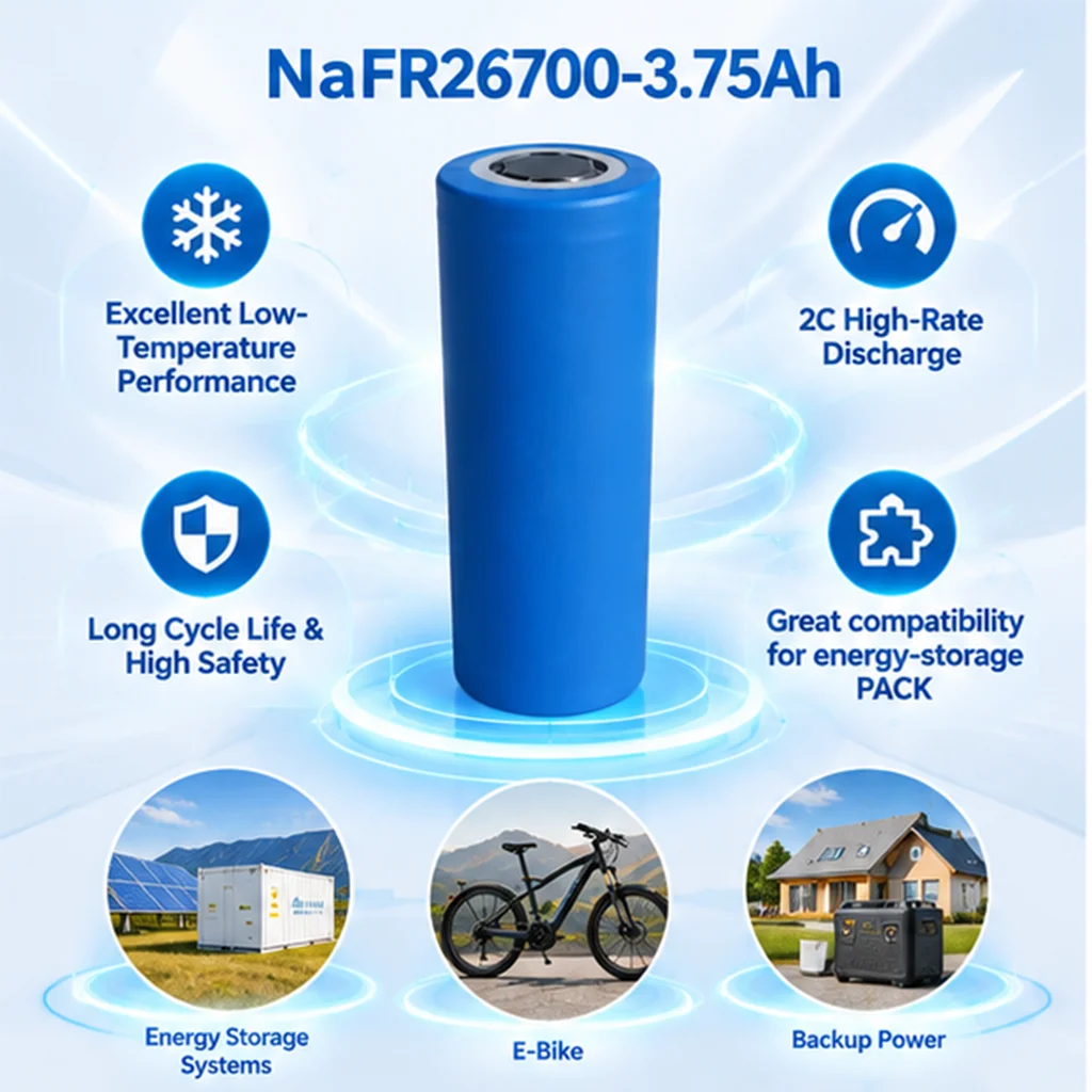 E-power NaFR26700 3.75Ah Cylindrical Sodium Ion Cell 3V A Grade Battery 3C Discharge -40℃ Low Temp for Electronics
