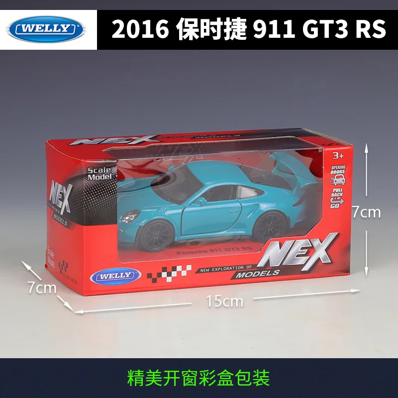 WELLY 1:36 2016 포르쉐 911 GT3 RS 럭셔리카 로고 풀백 자동차 모델, 금속 합금 장난감 자동차, 어린이 선물 컬렉션 BD36