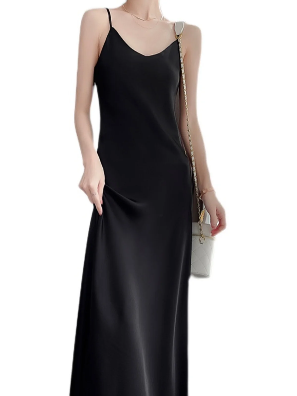 Soie Satin Wrap Dr Jupe longue intérieure ample d'été pour femmes Design Fée Feel Petite ence Taille haute Robe trapèze V-Ne Sl...