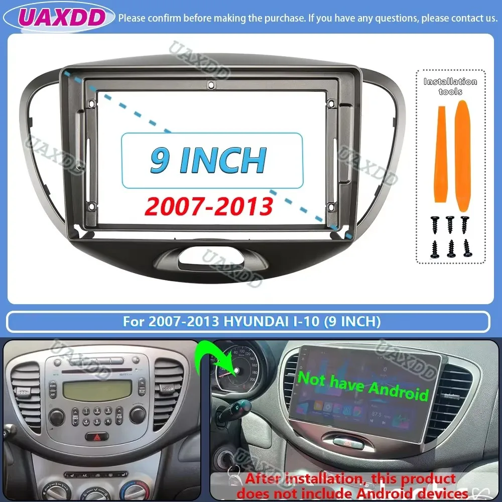 For 2007-2017 Hyundai I-10 9 Inch 2 Din Car Stereo Radio Android Frame Panel Fascia Cable Video Harness Adapter Player Dashboard