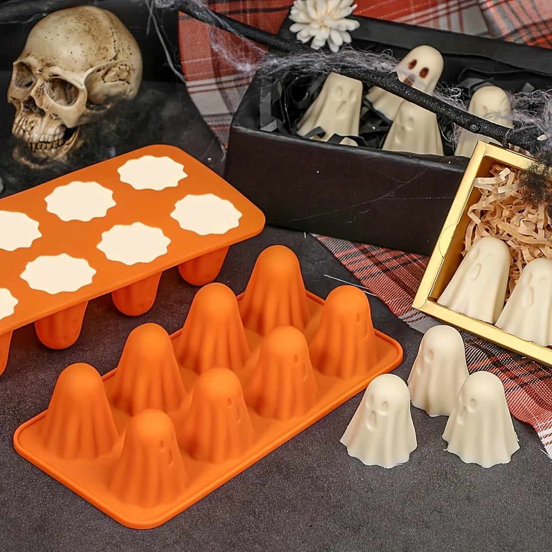 Forma silikonowa 2 szt./1 szt., forma do kostek lodu, forma do czekolady i cukierków, silikonowa forma na Halloween do galaretek, czekolady, cukierków, kredki, żywicy