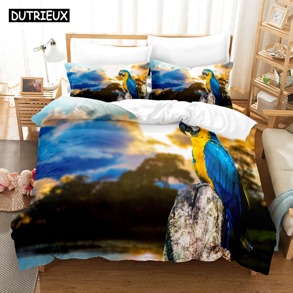 

3D The Grey Parrot Bedding Sets Duvet Cover Set With Pillowcase Twin Full Queen King Bedclothes Bed Linen