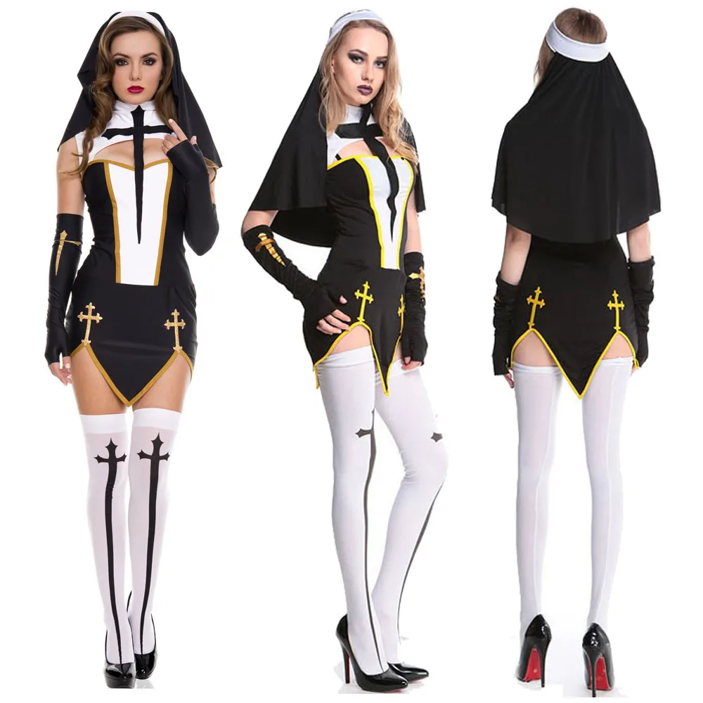 

Женский сексуальный костюм монахини для косплея, карнавальный костюм на Хэллоуин, фантазия, нарядное платье, юбка для девочек, нижнее белье на Хэллоуин, комплект юбки, нижнее белье