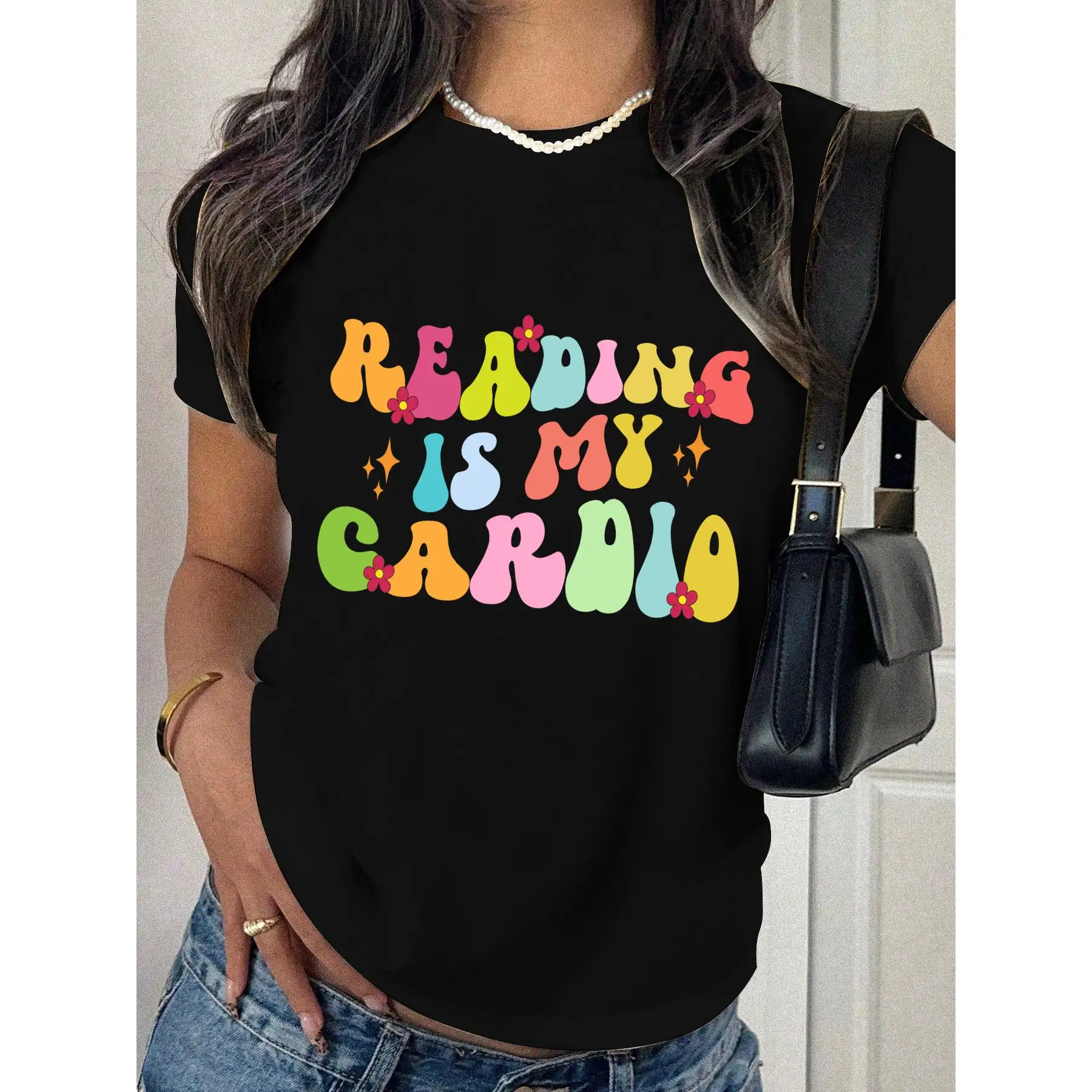 

Funny Reading T-Shirt Women "Reading Is My Cardio" Graphic Tee Retro Bookworm Gift Book Lover Summer Cotton Top