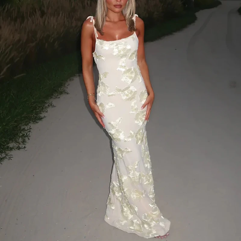 

Elegant Lady Embroidery Printed Evening Dress Summer New Suspender Bodycon Dress Sexy Low Cut Sleeveless Solid Wrap Hips Dress