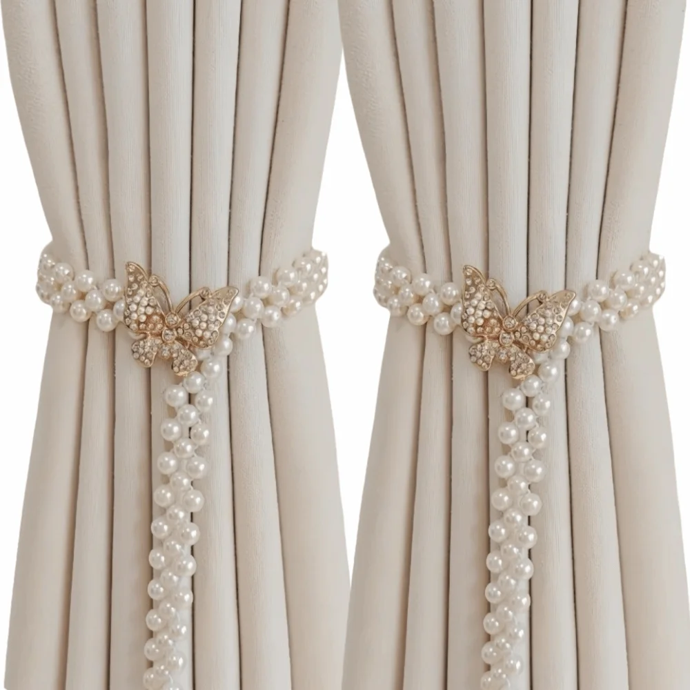 Creative Imitation Pearl Curtain Ties Elastic Butterfly Clips Hexagonal Curtain Tiebacks Adjustable Decorative