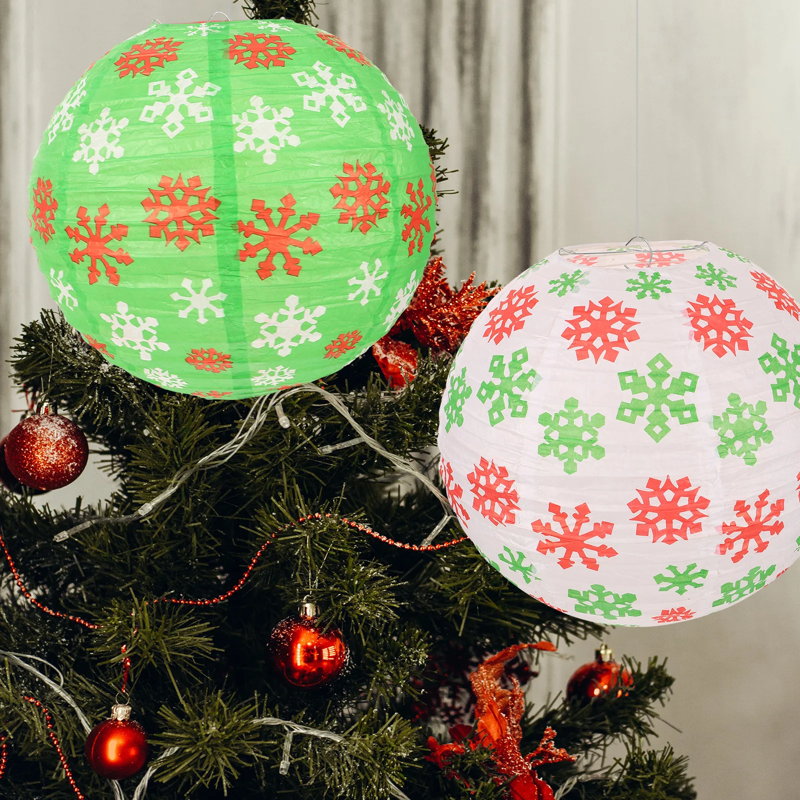 

3pcs Snowflake Paper Lantern Bright Color Christmas Decor Red White Green Folding Lanterns Festival Hanging Decorations