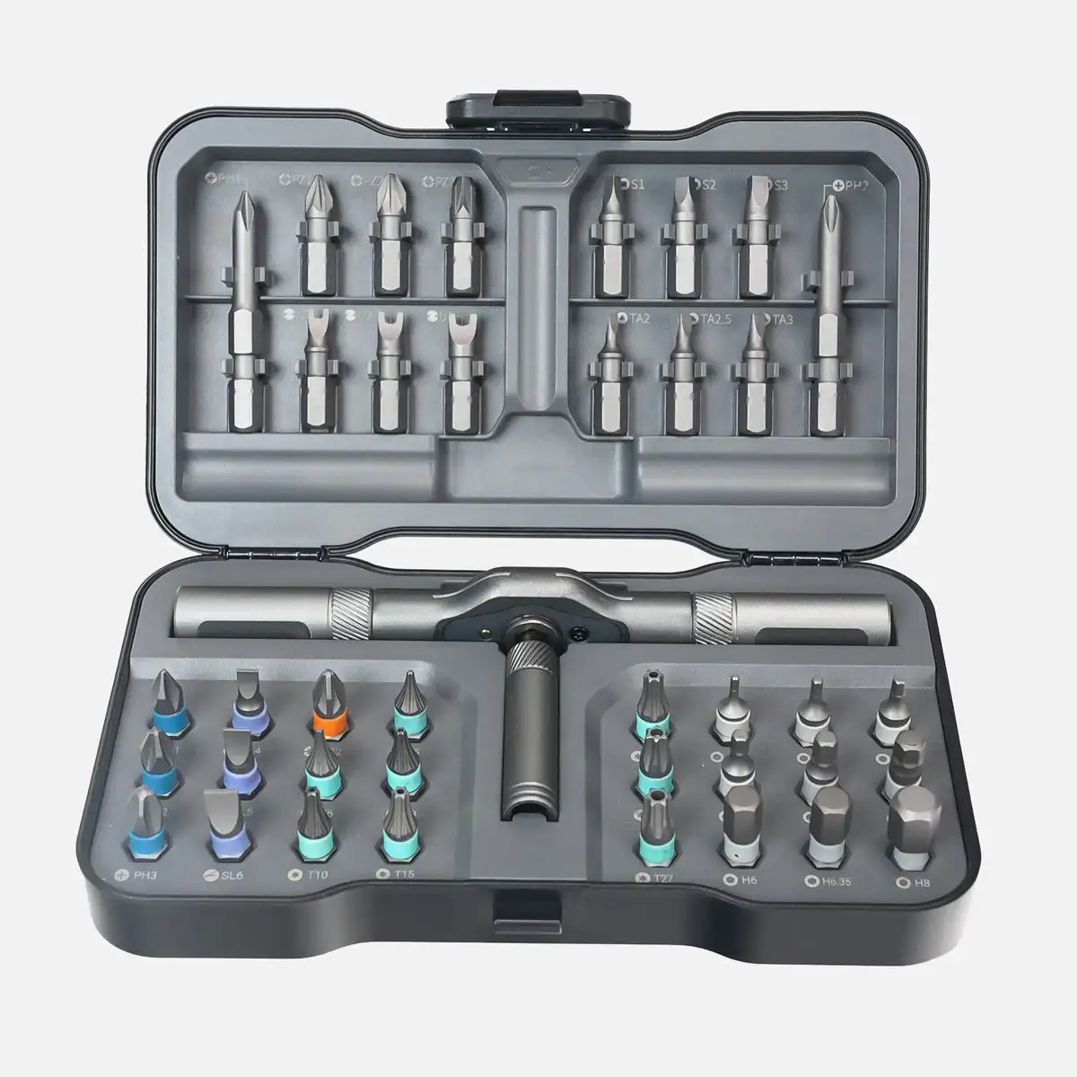 Duka AtumanReversible Ratchet Screwdriver Set, Short Bits, 90° Right Angle Offset Screwdriver, Straight & Cross Screwdriver Bits