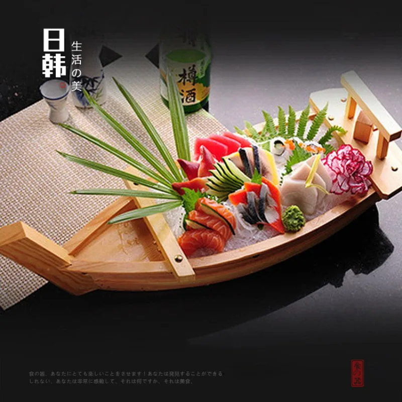 

40cm Wooden Sushi Tray sashimi boat dry ice boat sashimi platter sushi tableware Japanese cuisine wooden boat bamboo sushi tool