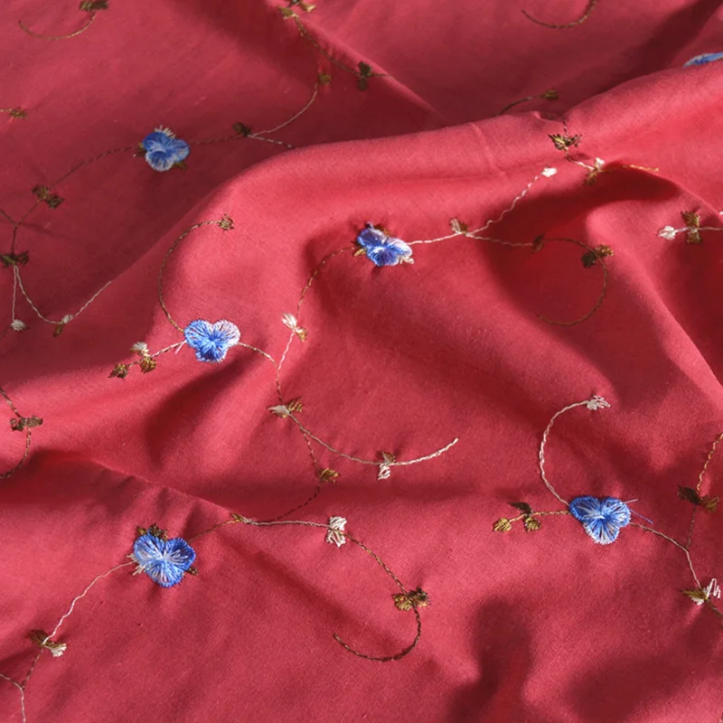 Thin New Ramie linen Cotton cloth Fabric Thread Embroidered Dress Top Shirt Pants Breathable Antibacterial Wholesale Per Meter