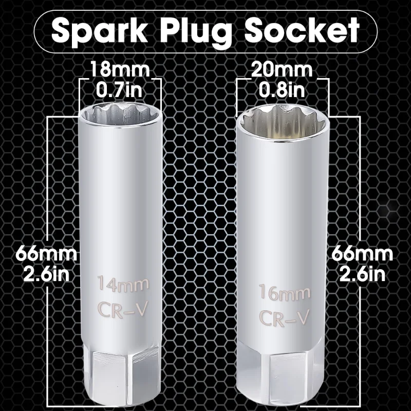 Spark Plug Socket Magnetic 12 Angle Thin Wall Spark Plug Wrench 3/8 for 14/16mm Universal Spark Plug Removal Auto Repair Tool