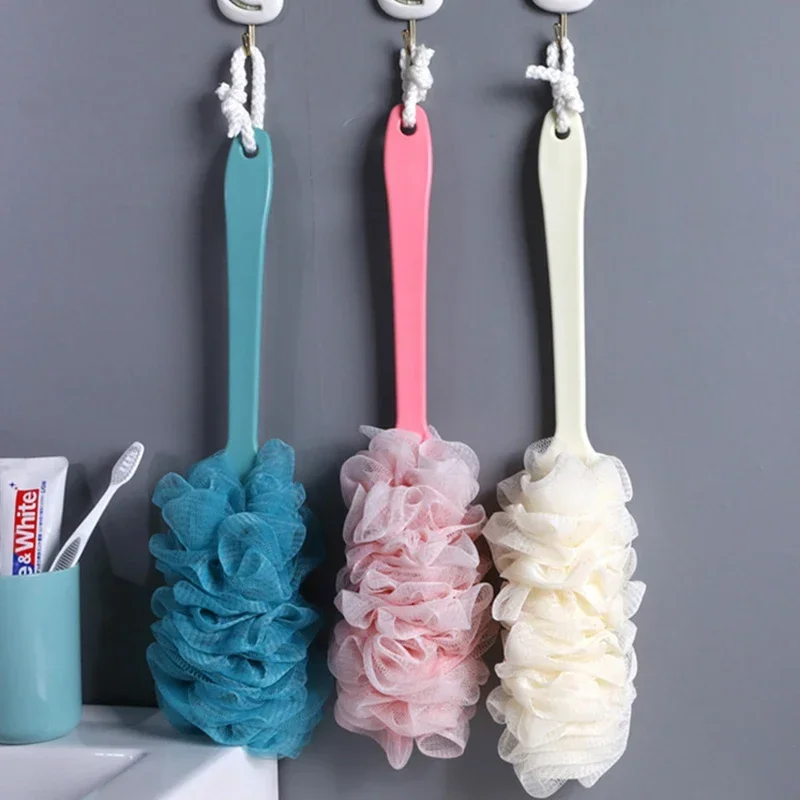 Bath Brush Long Handle Hanging Soft Mesh Back Body Bath Shower Scrubber Brush Sponge for Bathroom Shower Brush