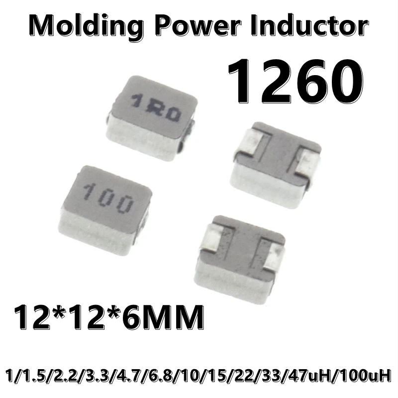 (5pcs) 1260 Molding Power Inductor 1uH/1.5uH/2.2uH/3.3uH/4.7uH/6.8uH/10uH/15uH/22uH/33uH/47uH/100uH 12*12*6MM