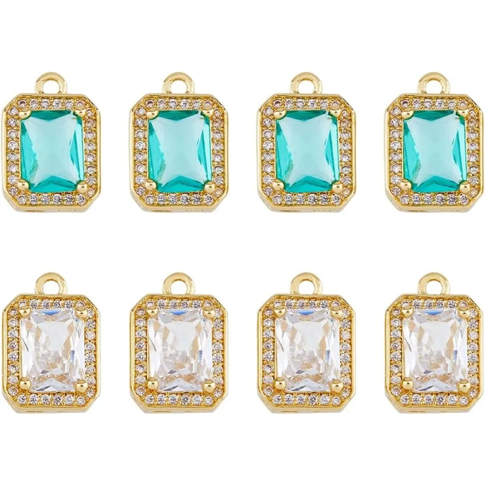 8Pcs 2 Colors Square Crystal Charms 18K Gold Plated Octagon Charms Facted Glass Charms Square Rhinestone Pendants