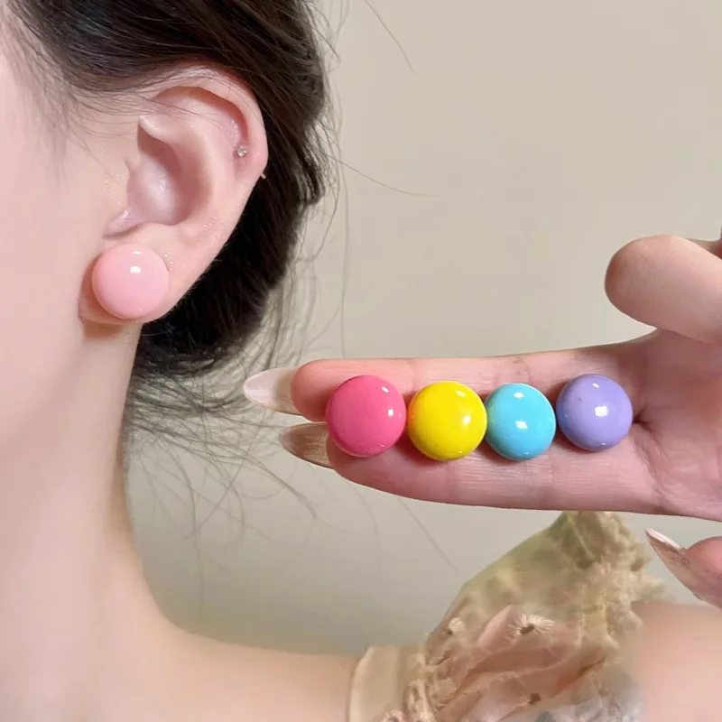 Stud Earrings Dome Pearl Pastel Multicolor Resin Silver Post Minimalist Versatile Lightweight Elegant Daily Commute Jewelry Her